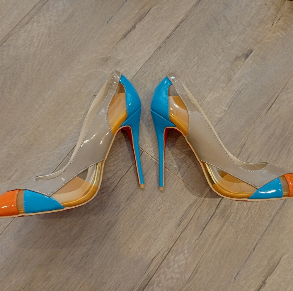 Vintage Multi colour stilletto heels size EU 39 - Picture 4 of 5